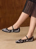 MOTF LADIES ELEGANT VERSATILE COMMUTER MESH FLORAL EMBROIDERED BUTTON FLATS FOR CHRISTMAS WEAR SPRING SHOES